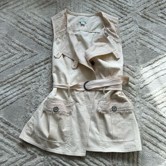 Sundance by Anthropologie 100% Cotton All Natural Neutral Cream Buckle Vest - Picture 2 of 7